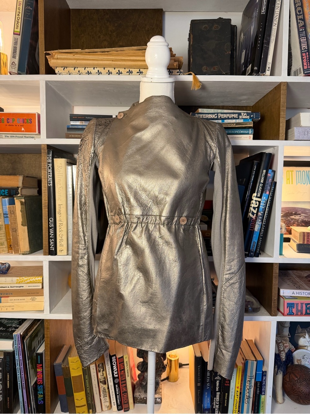 rick owens silver metallic jacket